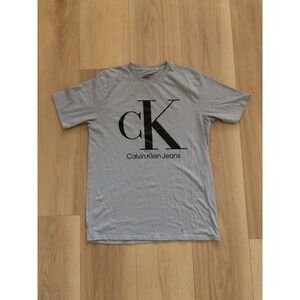 Calvin Klein Jeans Kids Gray CK Logo Short Sleeve‎ T Shirt Size LG 14 16
